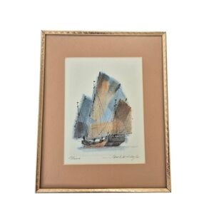 Original Law Wai Hin Watercolour Print Chinese Junk Boat Painting